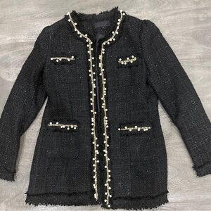 Elegant iCB Black Tweed Jacket with Pearl Accents